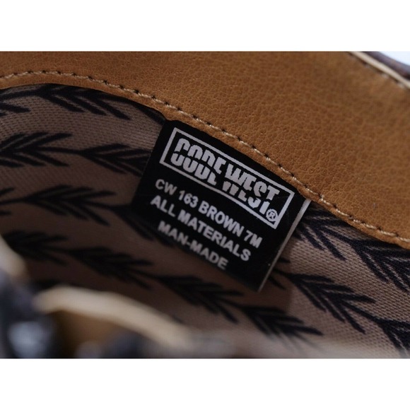 Code West Ankle Boots Womens 7 Brown Faux Leather Western Low Key Plaid Fringe - Picture 8 of 9